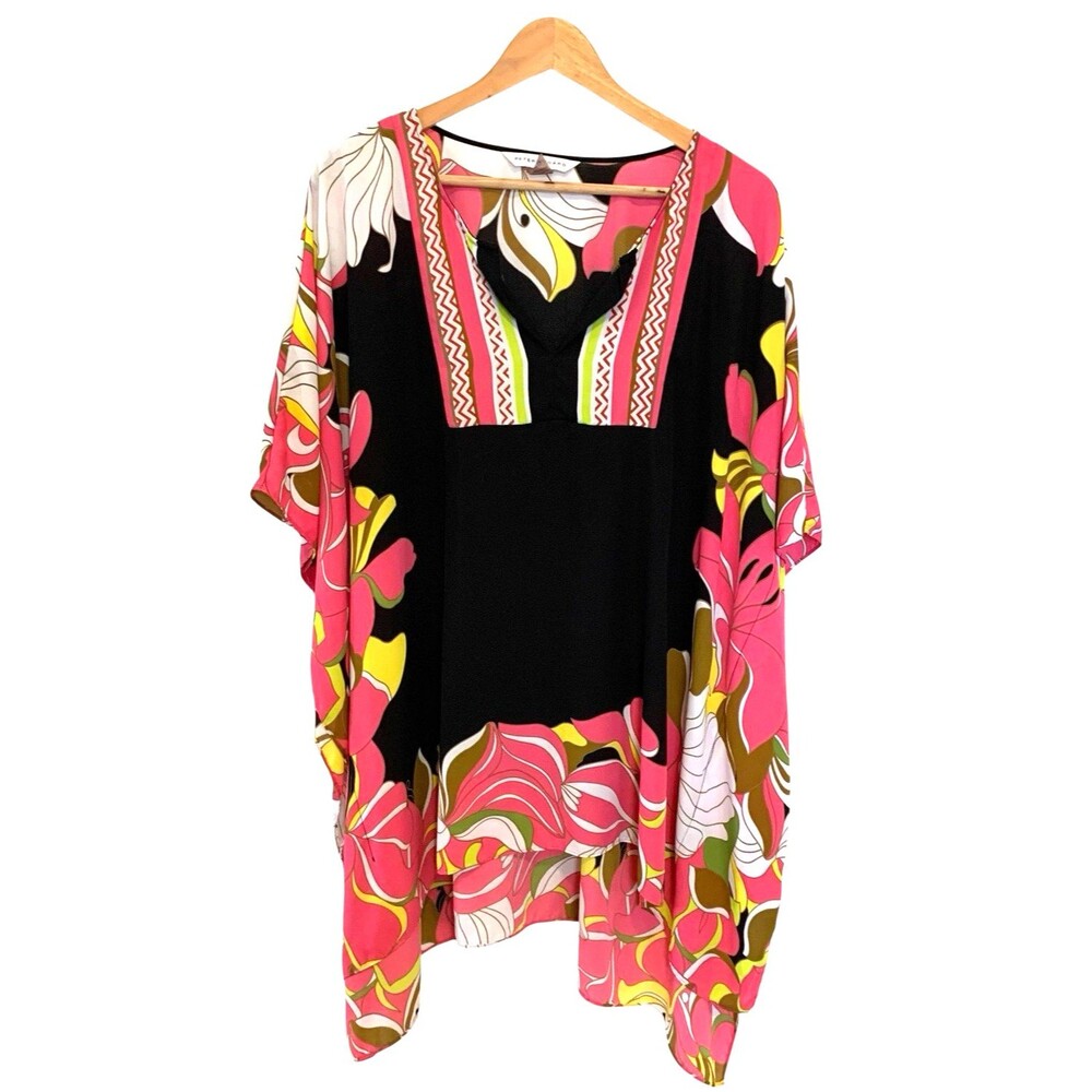 Peter Nygard Tunic Art-to-Wear 2X Asymmetric Hem V-Neck Kimono Style Party Dress